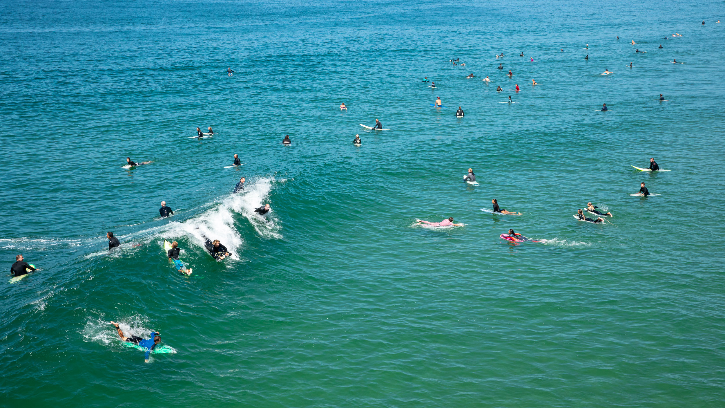 Drone view of surfers