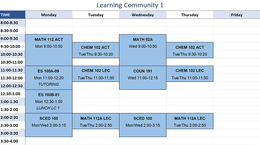 Learning Community 1 Schedule for Fall 2023