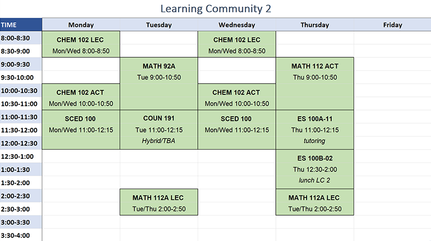 Learning Community 2 Schedule for Fall 2023