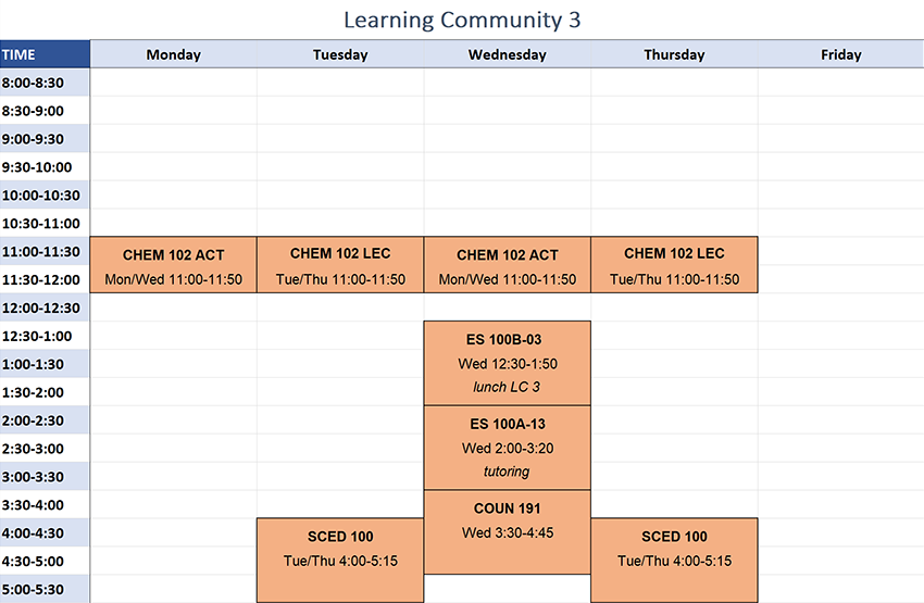 Learning Community 3 Schedule for Fall 2023