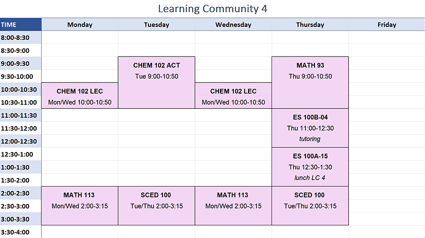 Learning Community 4 Schedule for Fall 2023