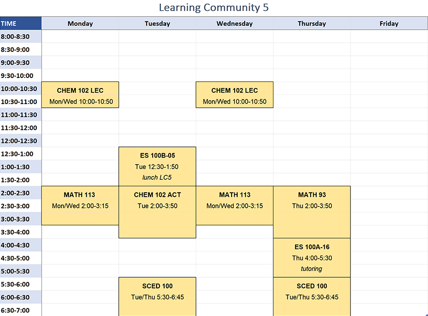 Learning Community 5 Schedule for Fall 2023