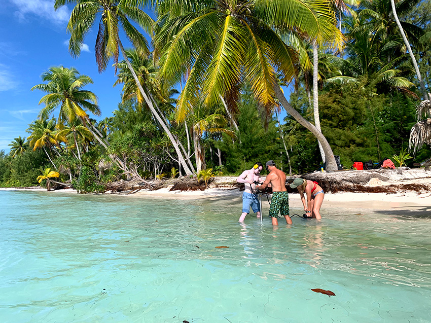 Matt Becker coring on Tetiaroa