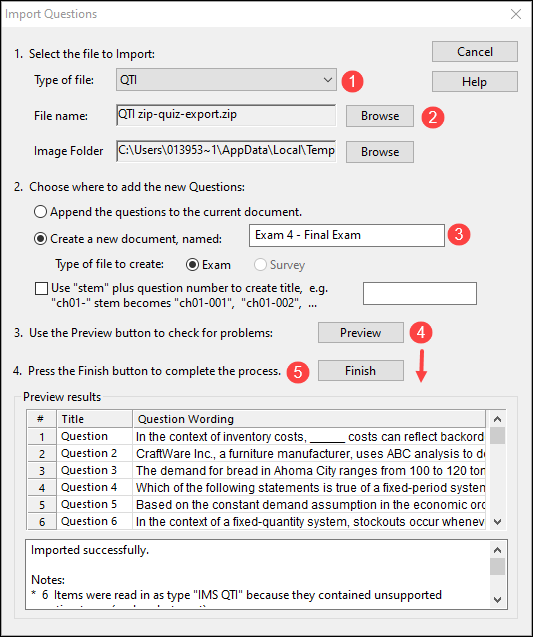 Import QTI Respondus