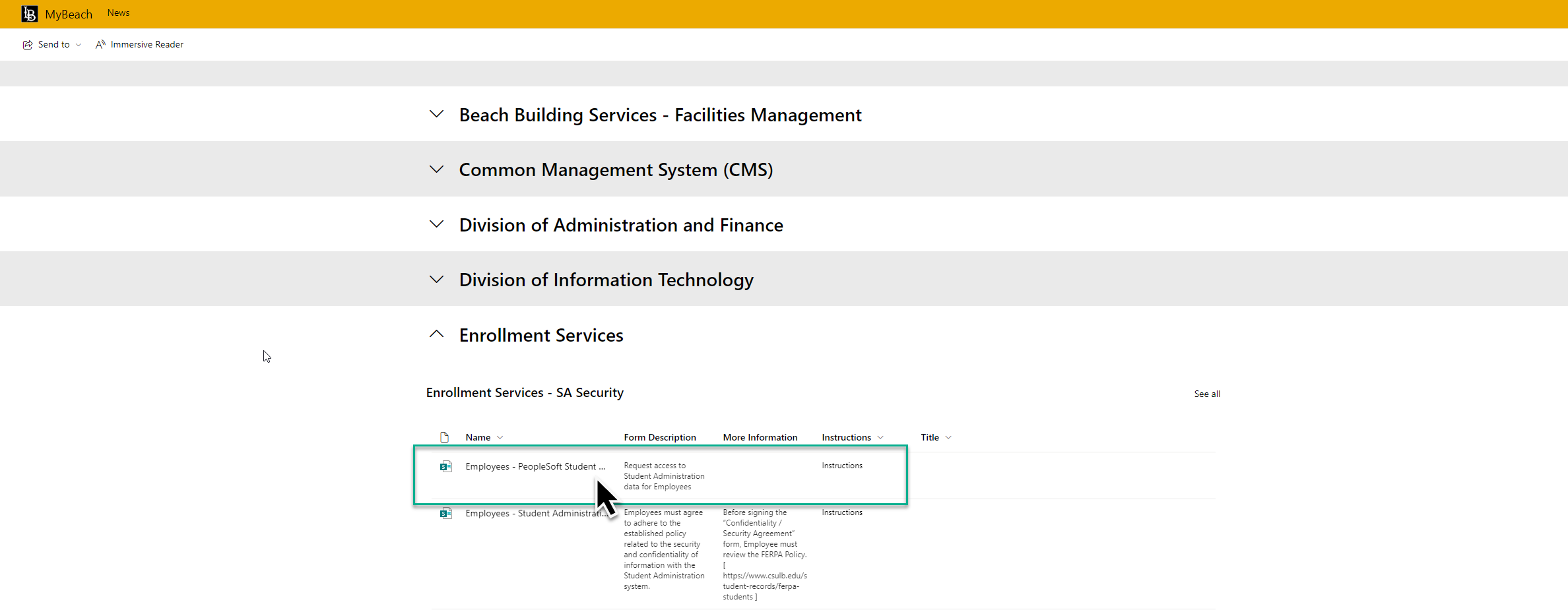 Screenshot of SA Security form in MyBeach Forms
