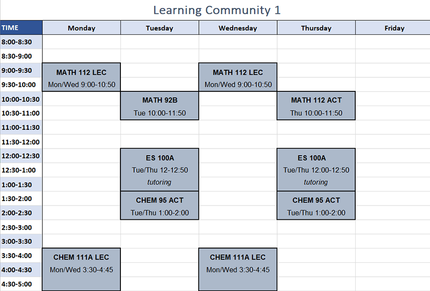 Learning Community 1 schedule for Spring 2024