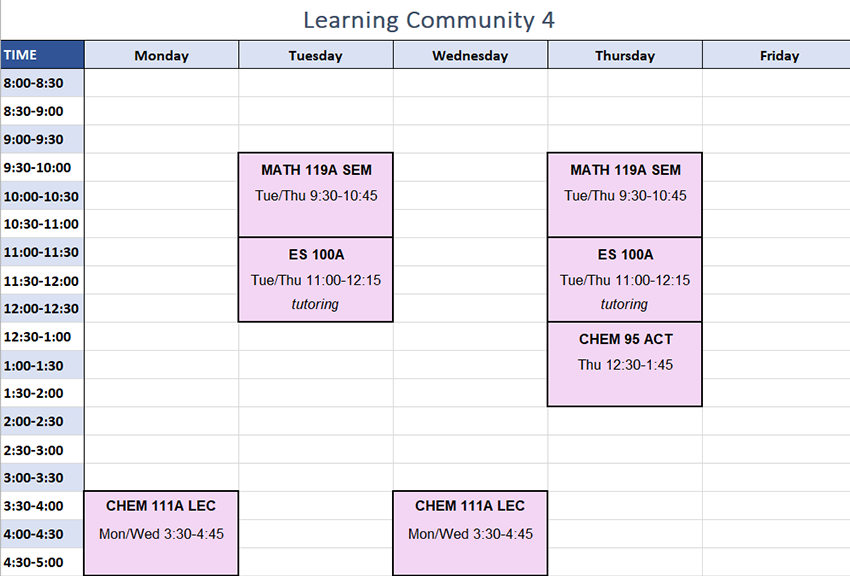 Learning Community 4 schedule for Spring 2024