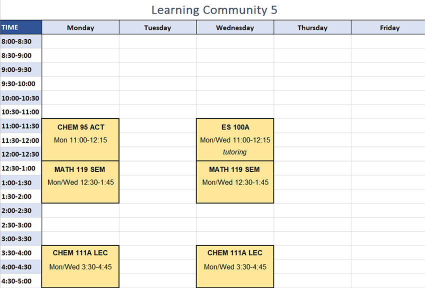 Learning Community 5 schedule for Spring 2024