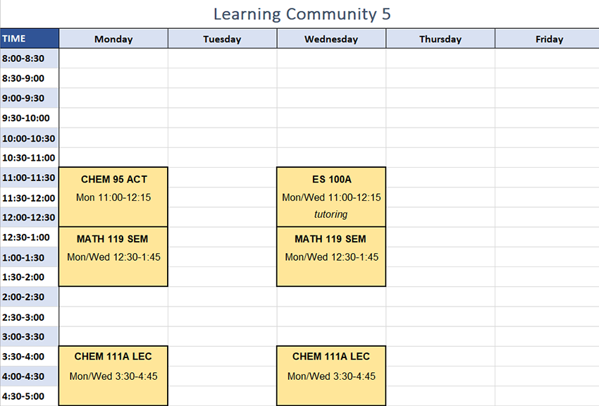 Class Schedules Science and Math Beach XP College of Natural