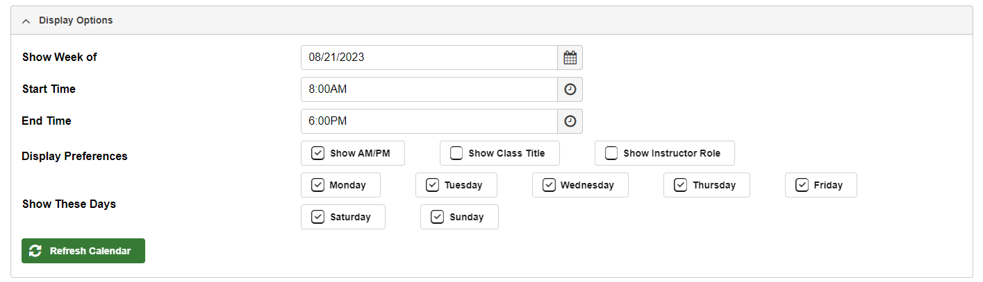 weekly display options 