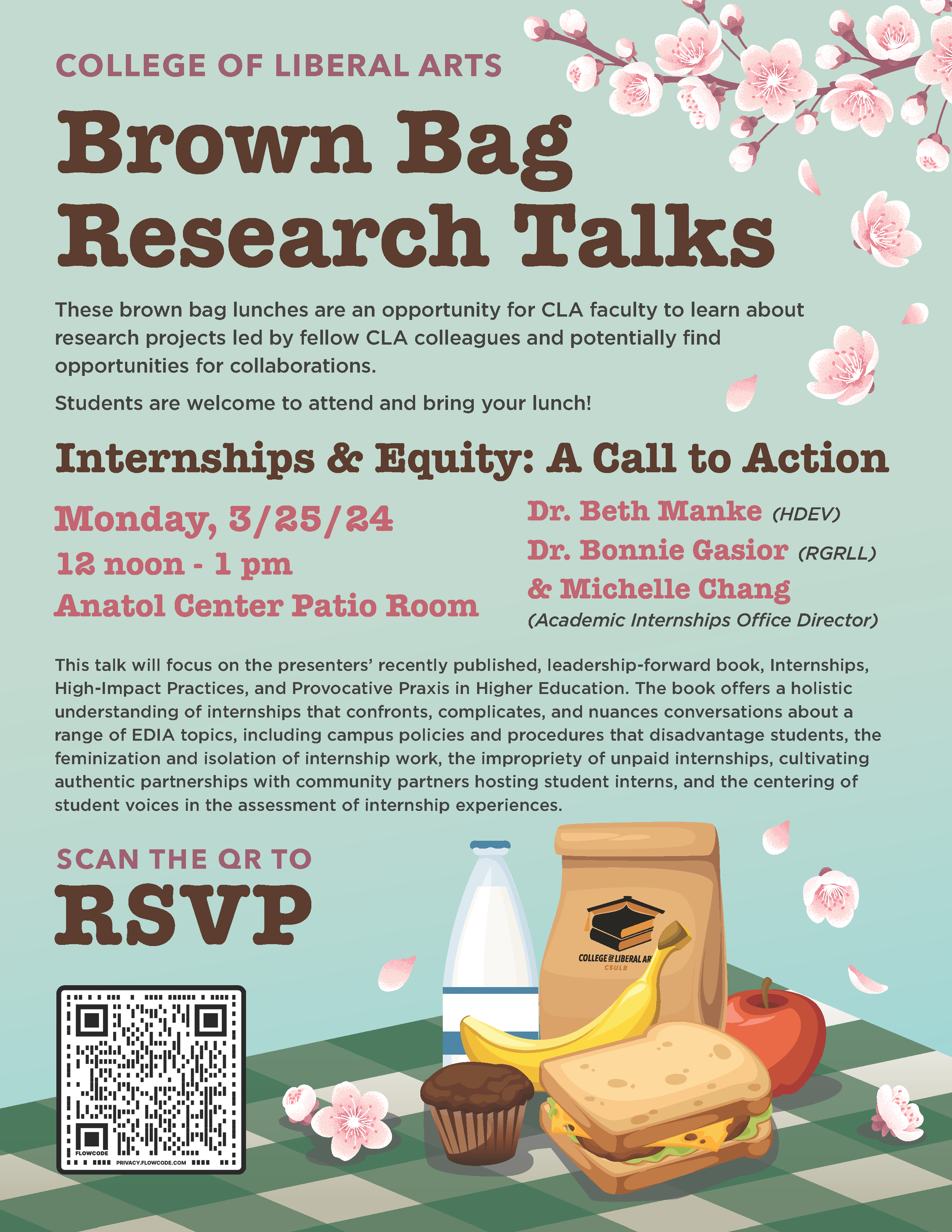 Brown Bag Research talks. Internships and equity. Monday march 25, 12-1 at the Anatol Patio