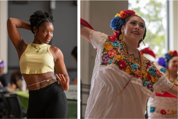 Two photographs of dancers at Women's History Month event Two photographs of dancers at Women's History Month event