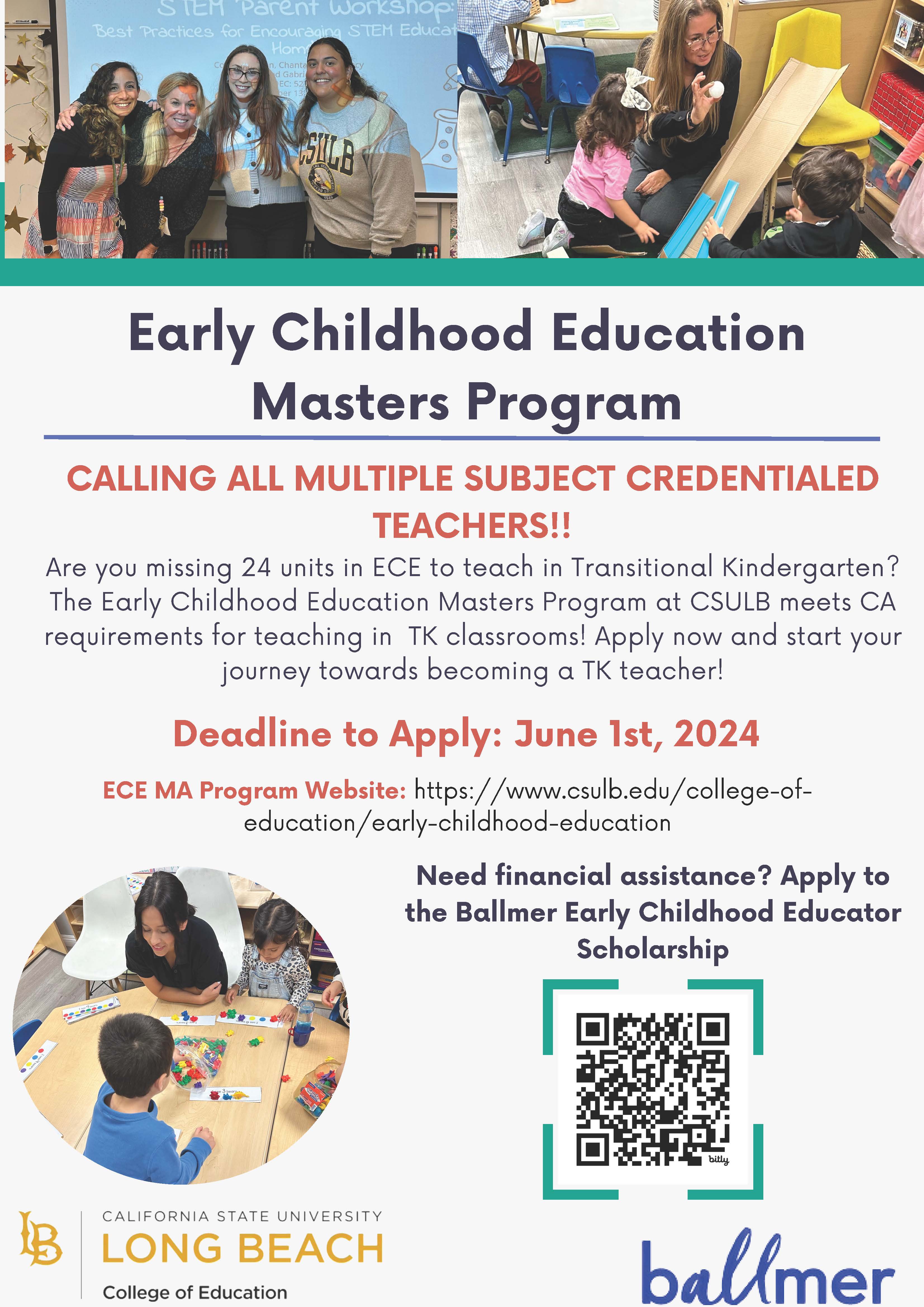 Calling All Multiple Subject Credentialed Teachers! Apply for a master's degree in Early Childhood Education