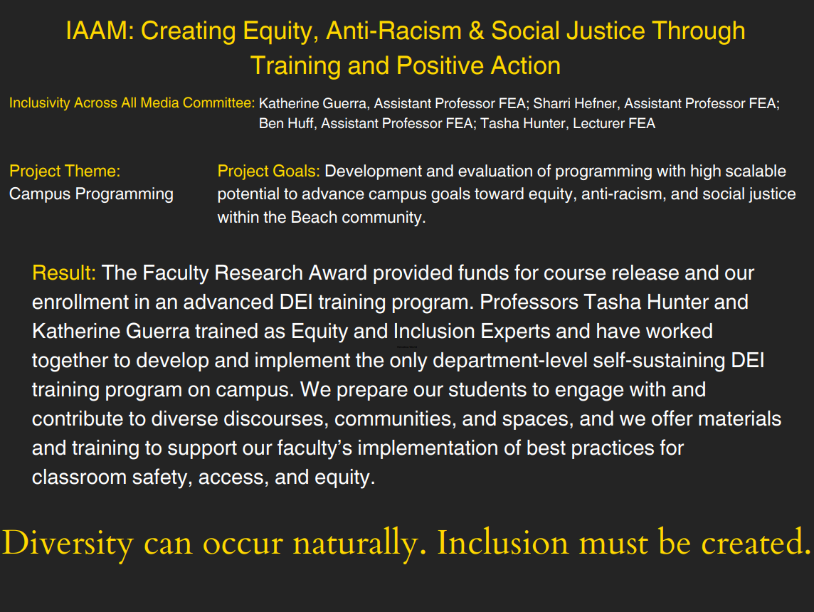 Presentation Poster of IAAM: Creating Equity, Anti-Racism & Social Justice Through Training & Positive Action 