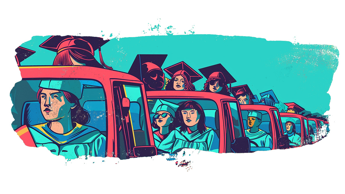 Illustration of carpooling students