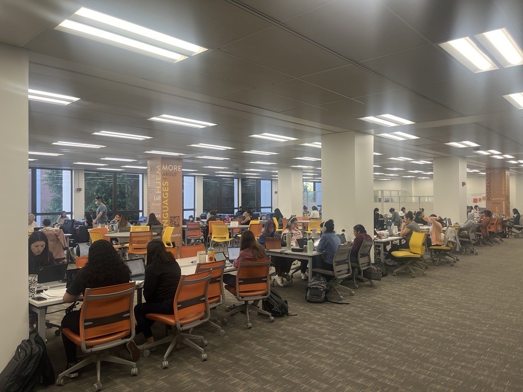 students writing and studying in the library