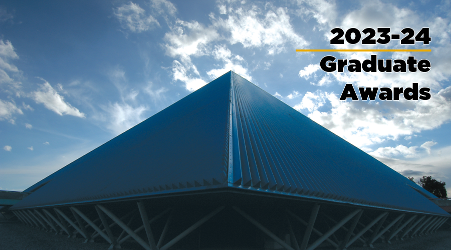 Photo of Walter Pyramid with text saying "2023-24 Graduate Awards"