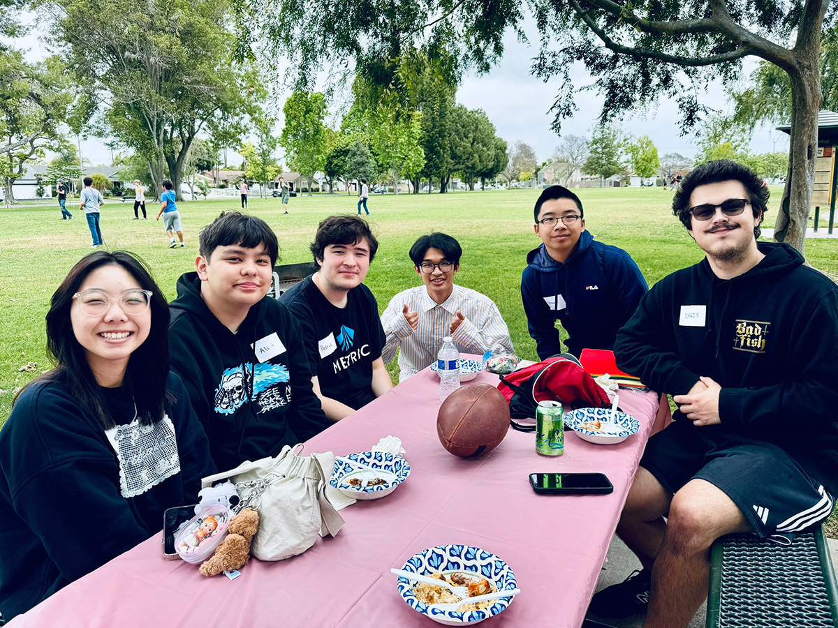 people seated at picnic table