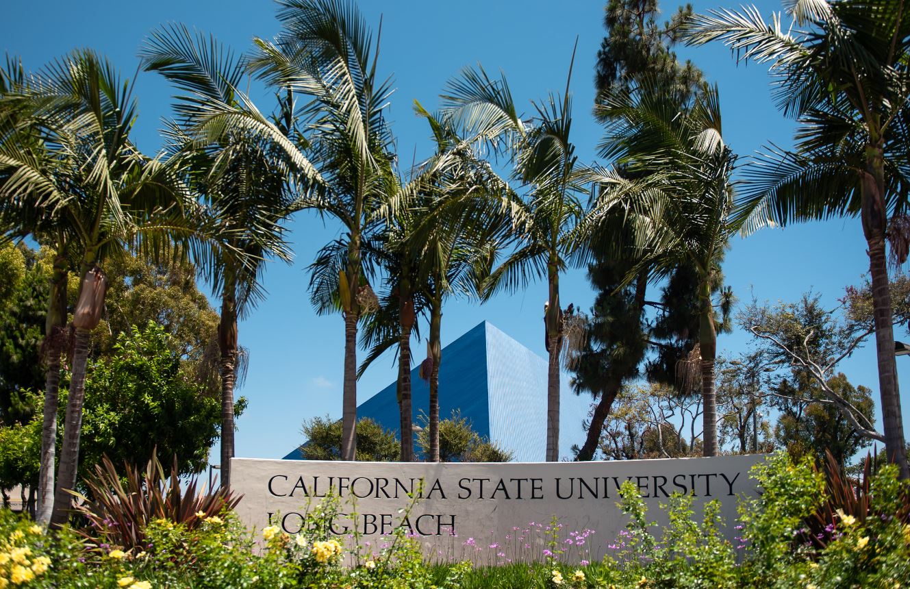 California State University front entrance with pyramid