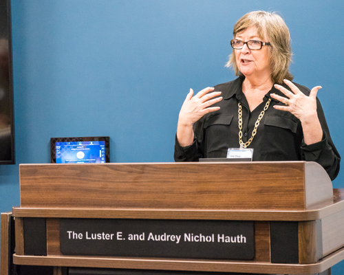 President Conoley speaking in the Hauth Center