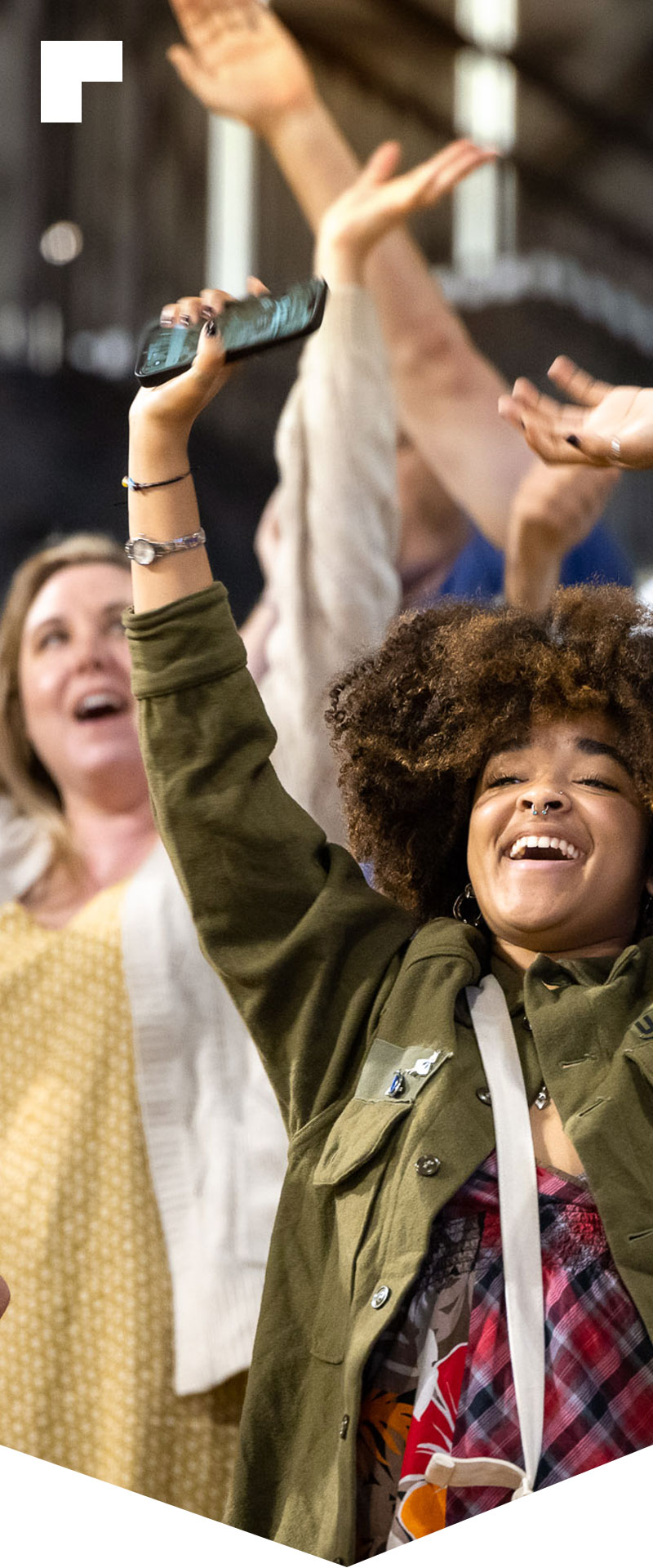 Students cheering at the pyramid