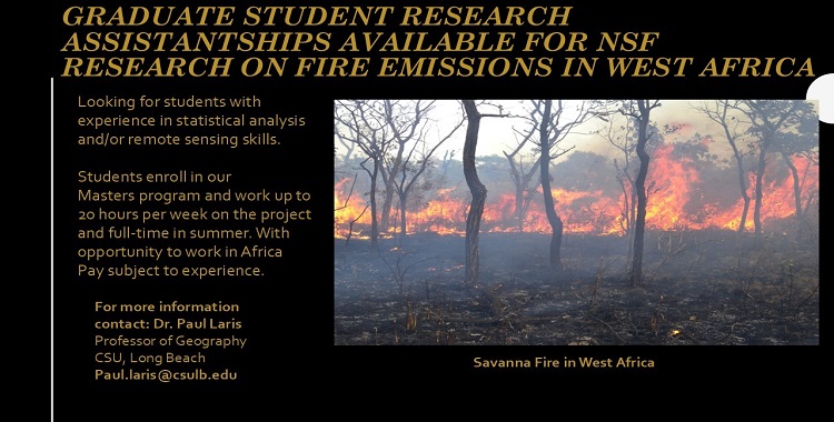 Graduate Student Research Assistantships Available for NSF Funded Project on Fire Emissions in West Africa
