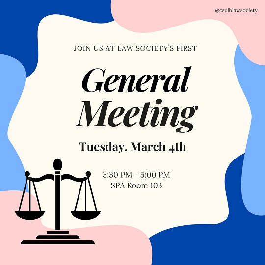 General Meeting Law Society Tuesday March 4