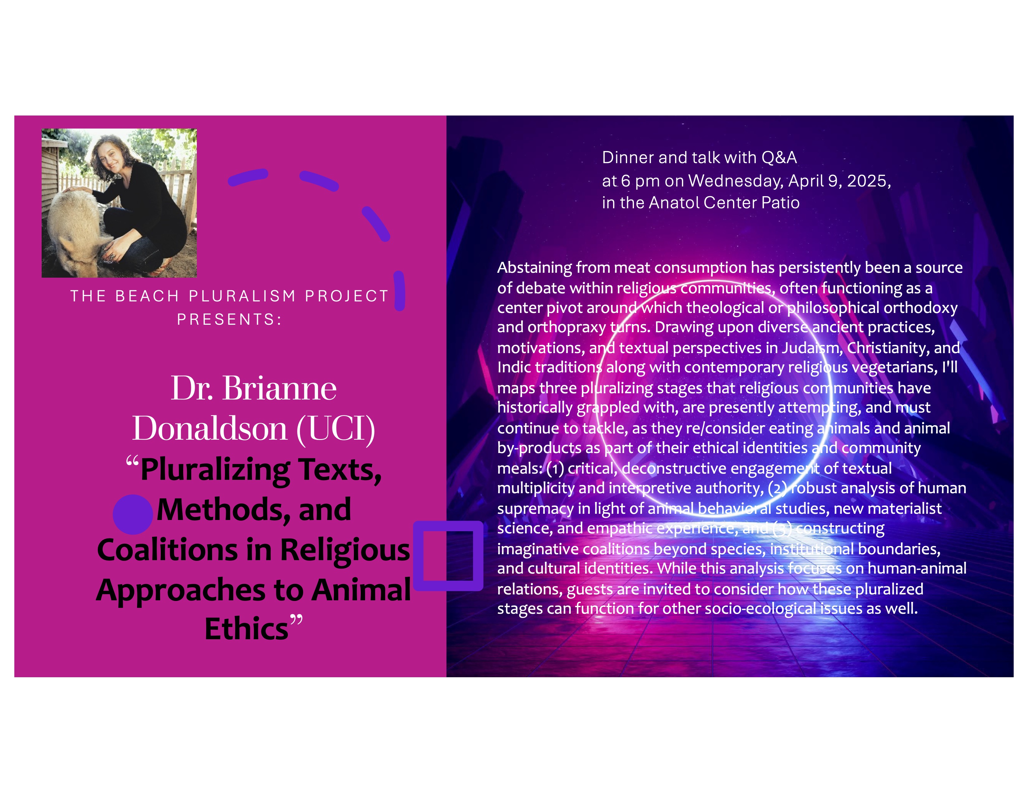 flyer for talk with abstract and picture of woman with pic