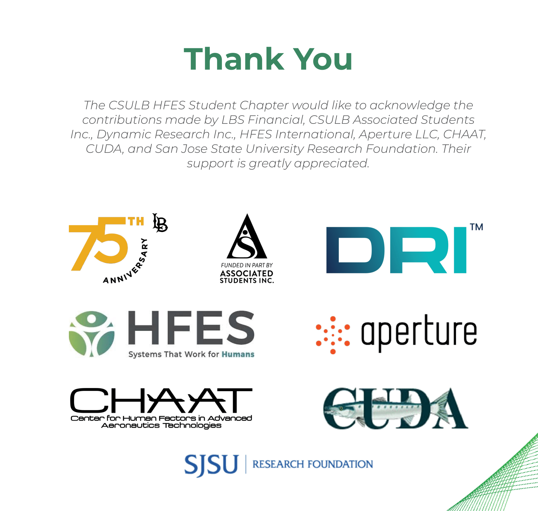 Logos of sponsors and thank you