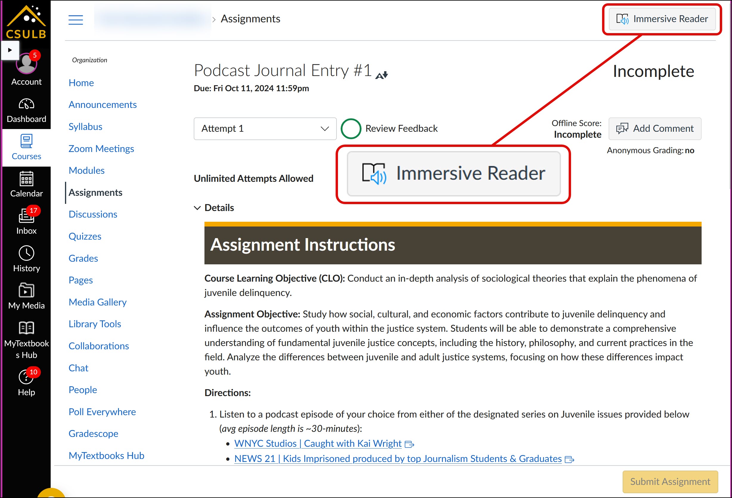 screenshot of immersive reader button location in upper right corner 
