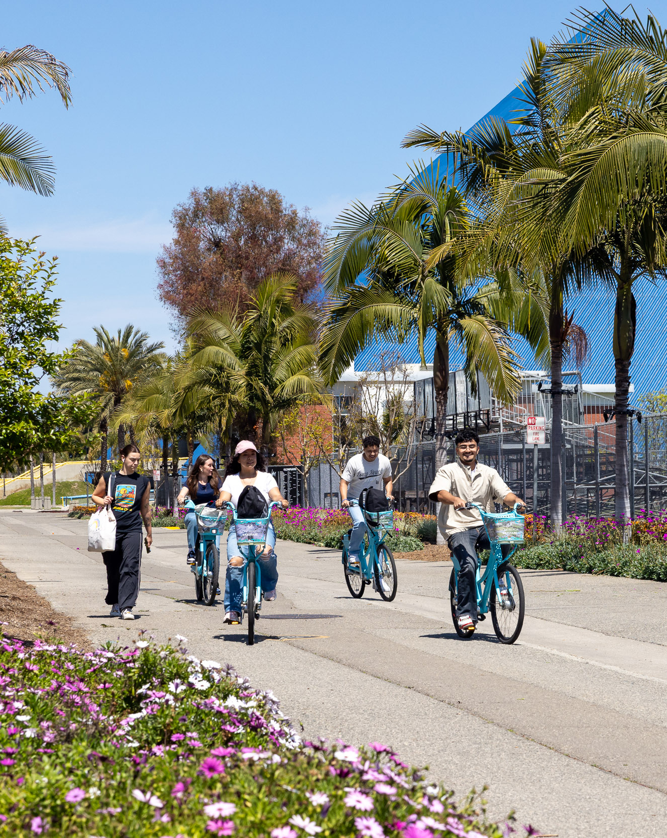 Students riding bikes