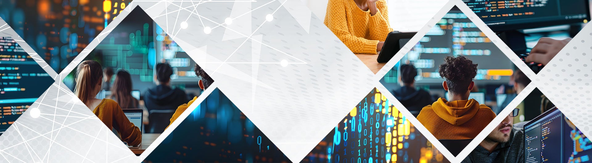 Applied Data Analytics for Higher Edu banner image with students at computers.