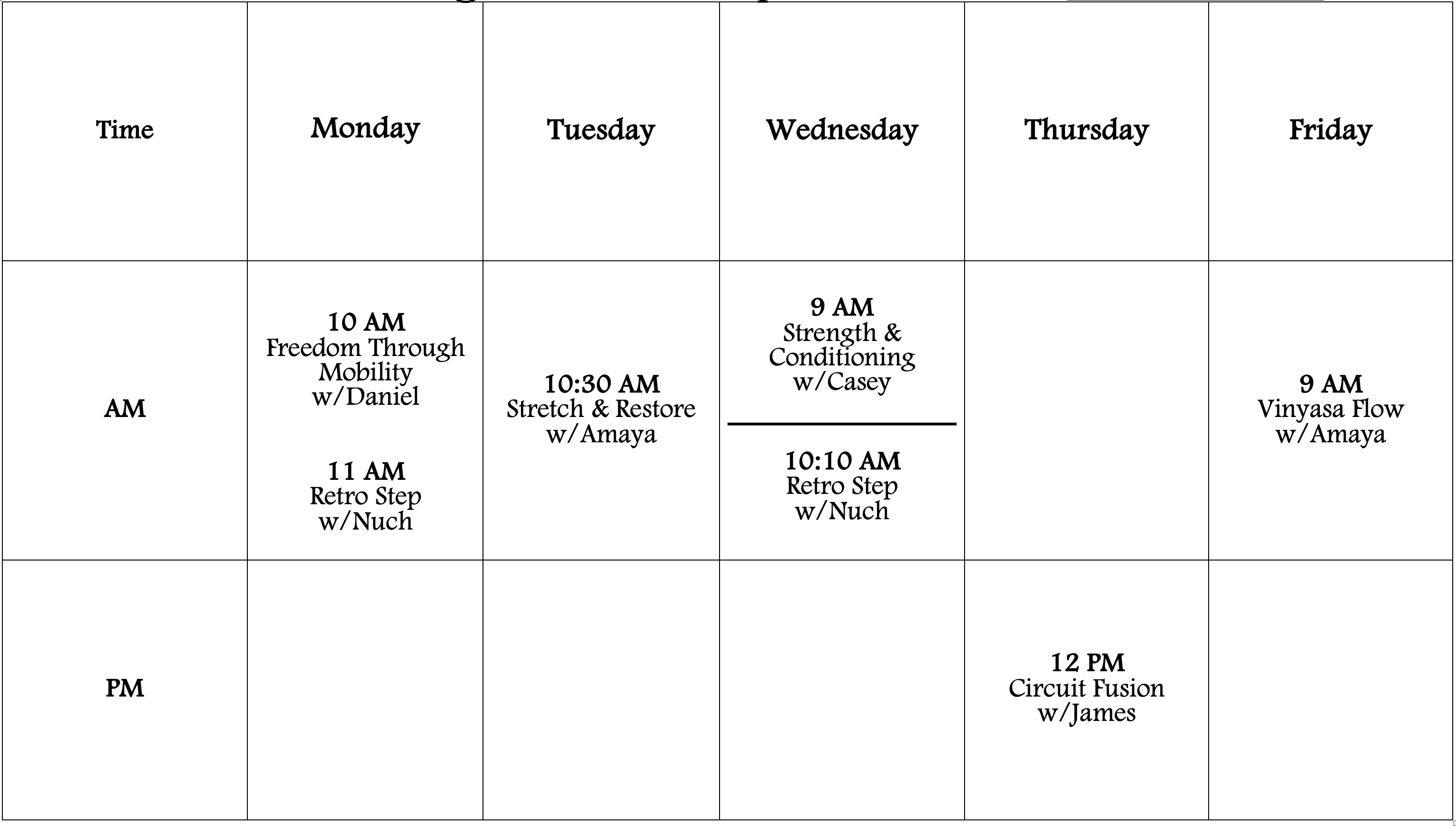 LifeFit Summer Schedule