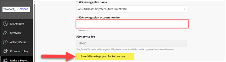 Enter plan number and select to save to use for future use