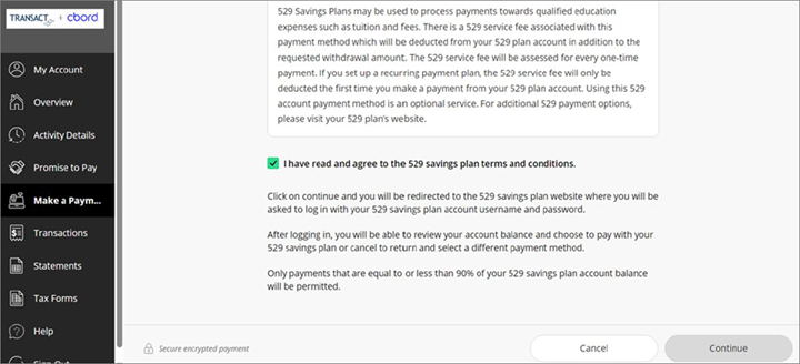 read terms and conditions and indicate your agreement by selecting the checkbox.
