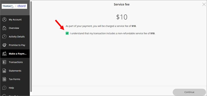 click I understand for the $10 service fee