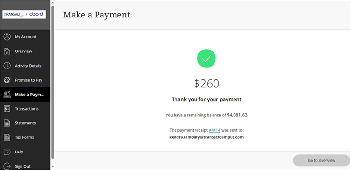 payment confirmation if transaction successful