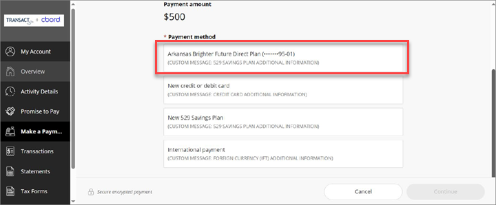 Saved payment method