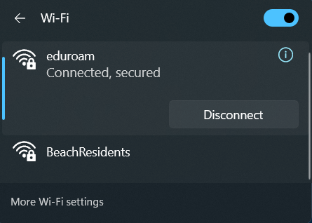 eduroam connected to WiFi