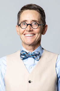 headshot of a person with a white background