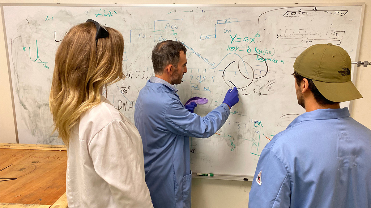 Dr. Klotz explaining a topic at a whiteboard