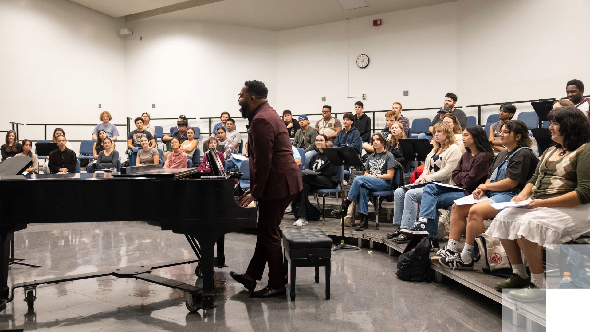 Gospel Music Week Montague shares snippets of famous gospel songs for choral students in the Bob Cole Conservatory of Music.