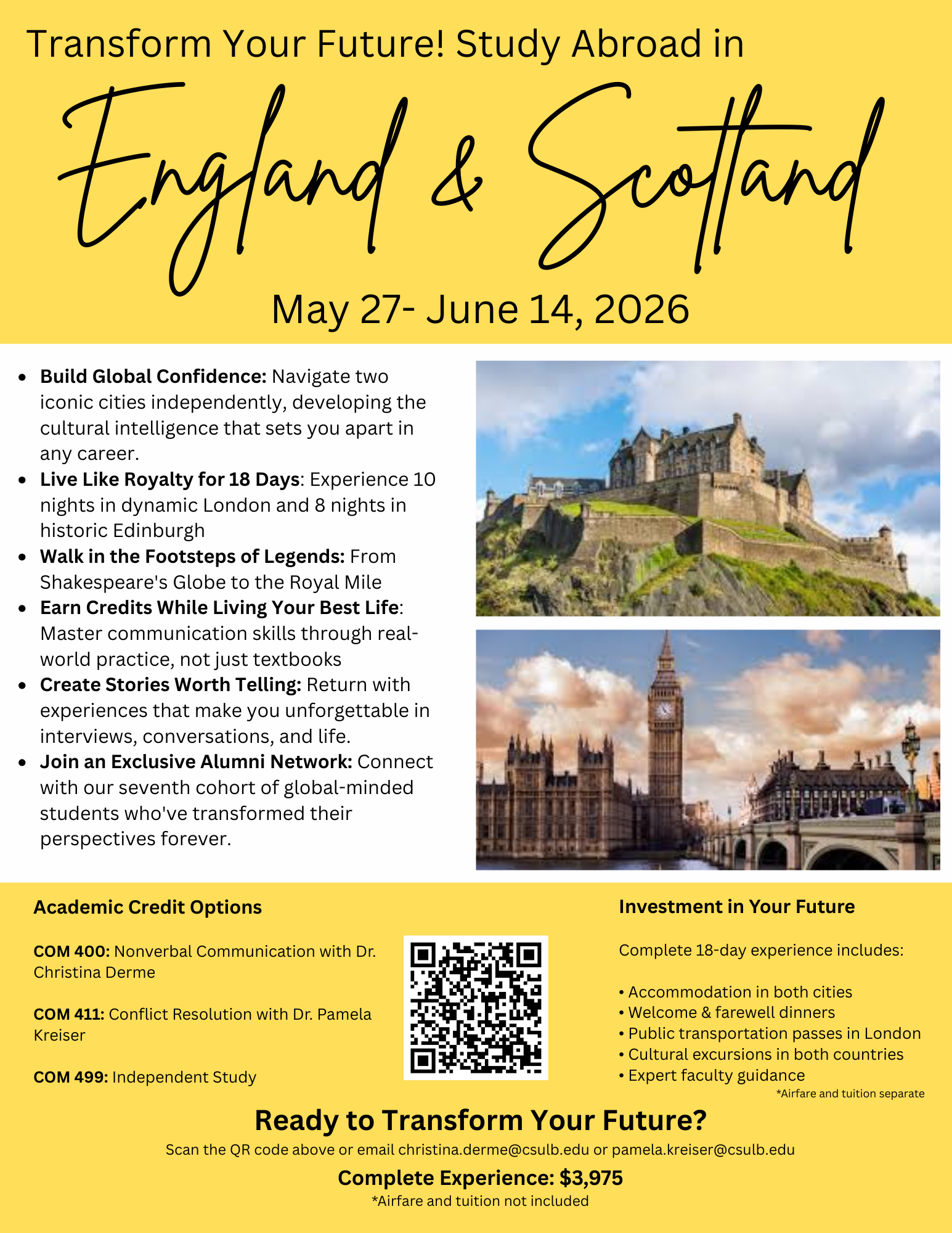 England and Scotland Study Abroad Trip Flyer