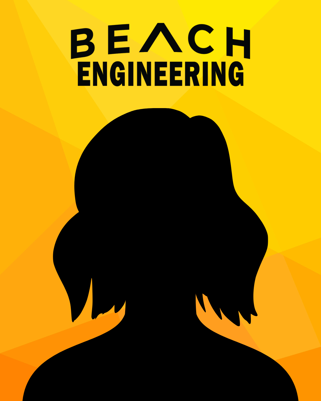 Black Shadow Female Headshot on a yellow background with Beach Engineering text above.