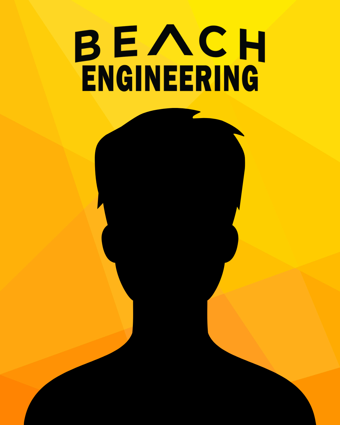 Black Shadow Headshot on a yellow background with Beach Engineering text above.