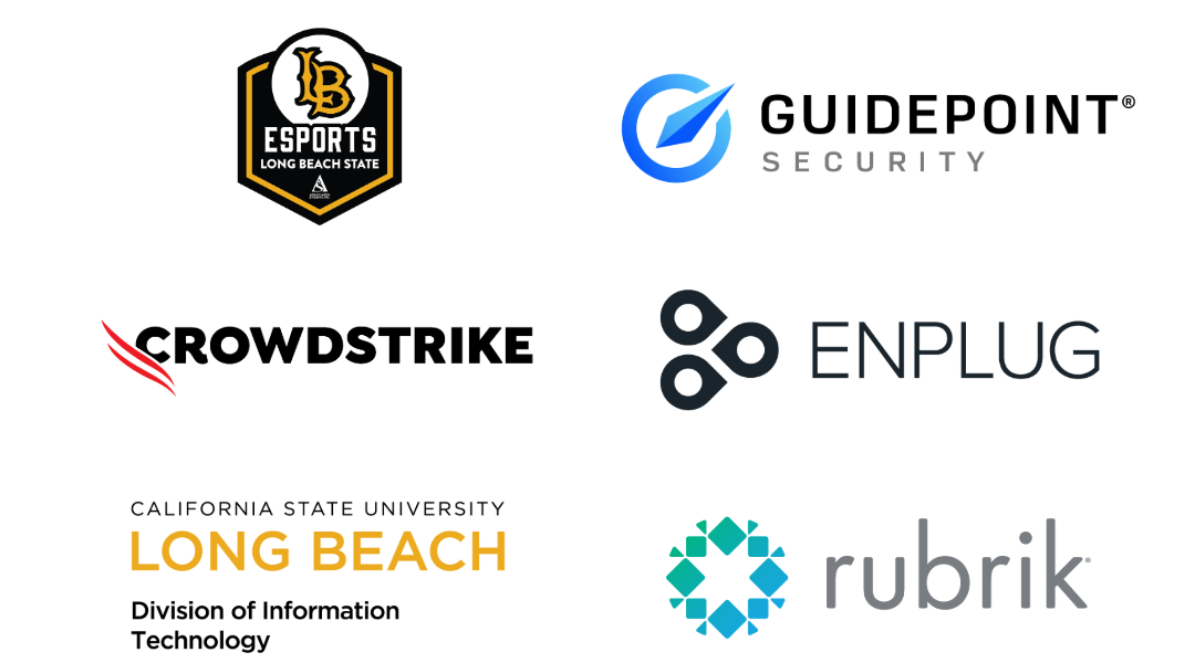 Vendor logos containing ASI ESports, CrowdStrike, CSULB Division of IT, Guidepoint Security, Enplug, and Rubrik logos