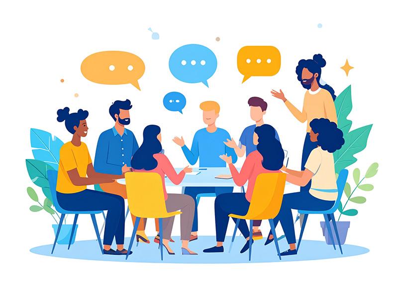 people having a conversation around a table