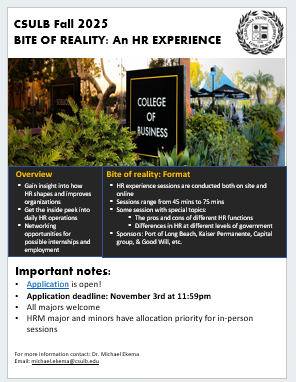 paper flyer for Bite of Reality An HR experience Fall 2025 information on page
