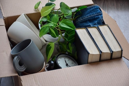 Personal items stored in a box.