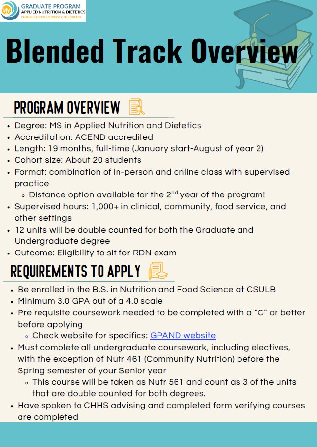 Image of document that provide program information for the Blended Track